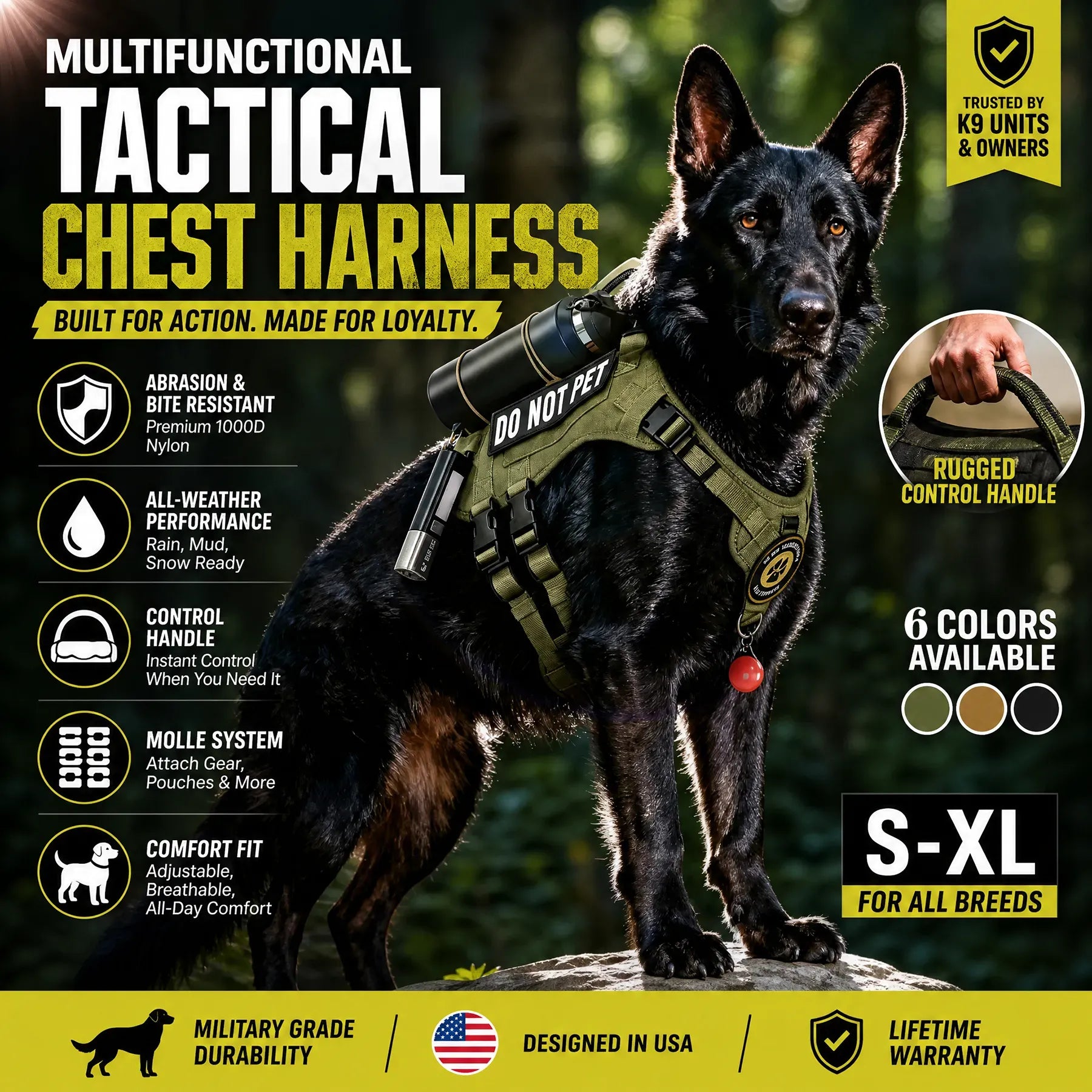 Tactical Dog Harness – Heavy Duty MOLLE Vest for Large Dogs