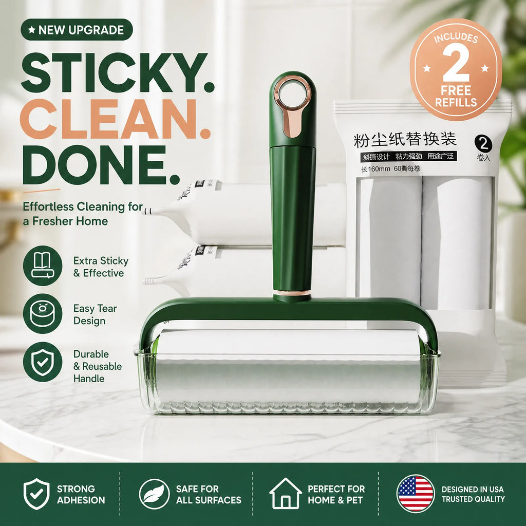 Sticky Clean Done – Reusable Lint Roller with 2 Free Refills, Extra Sticky & Easy Tear for Pet Hair, Dust & Clothes – Safe for All Surfaces