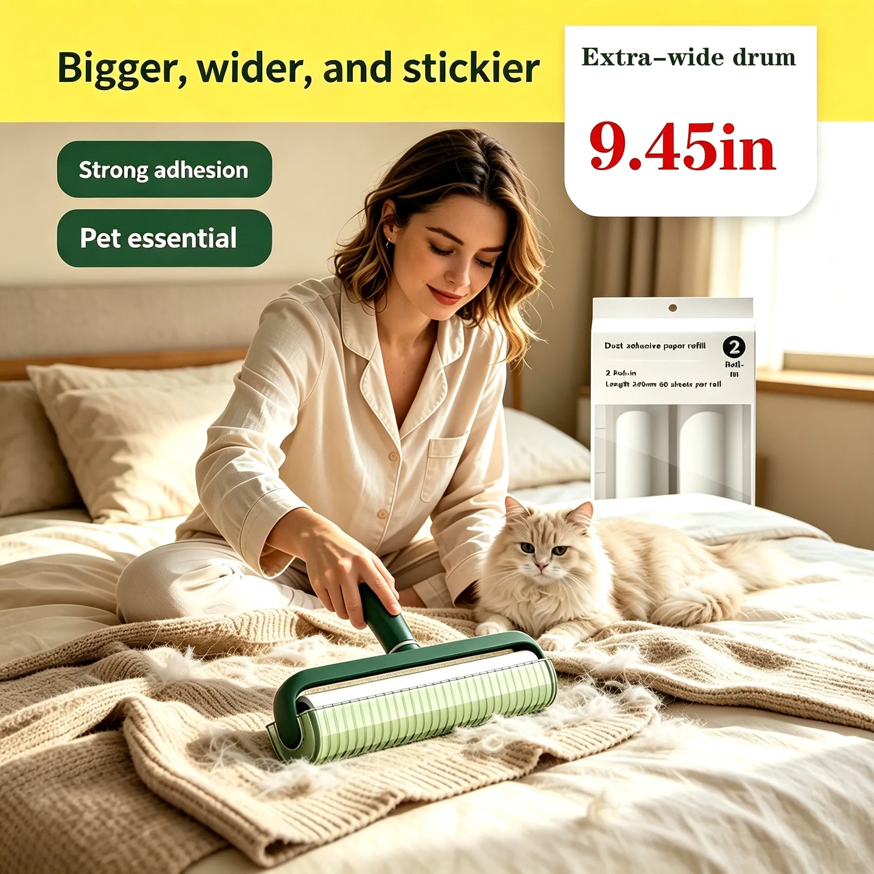 Sticky Clean Done – Reusable Lint Roller with 2 Free Refills, Extra Sticky & Easy Tear for Pet Hair, Dust & Clothes – Safe for All Surfaces