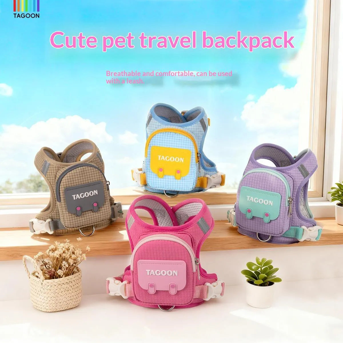 Cute Pet Self Backpack Harness Breathable Mesh Adjustable Walking Vest With Storage Bag Leash Attachment For Small Dogs Puppies Outdoor Travel Walking
