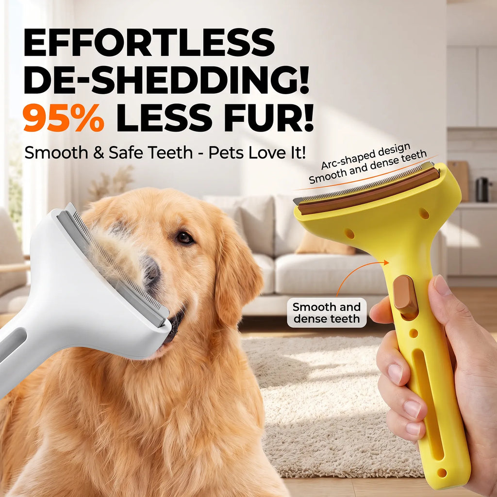 Pet Deshedding Grooming Brush for Dogs & Cats, Safe Comb Removes Loose Fur Mats Tangles for All Hair Types