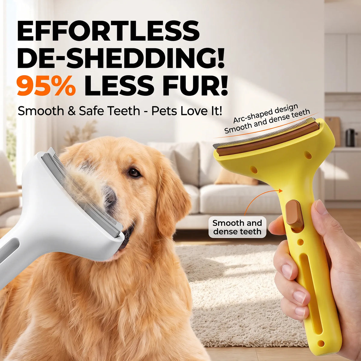 Pet Deshedding Grooming Brush for Dogs & Cats, Safe Comb Removes Loose Fur Mats Tangles for All Hair Types