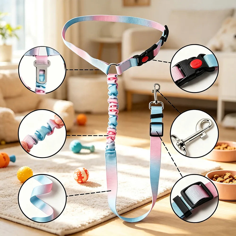 Pet Safety Belt for Car – Shock-Absorbing, Tangle-Free Dog Harness with Strong Metal Hook | Travel Safe for Dogs & Cats