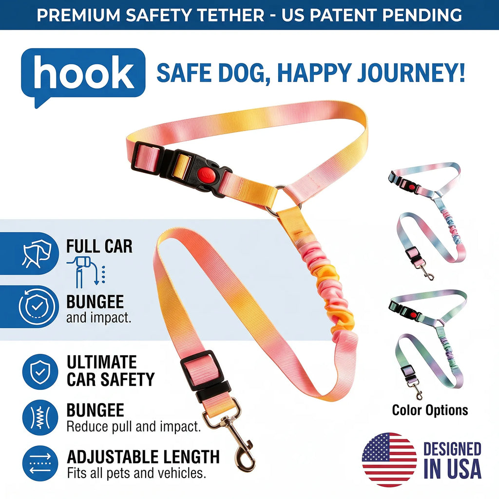 Pet Safety Belt for Car – Shock-Absorbing, Tangle-Free Dog Harness with Strong Metal Hook | Travel Safe for Dogs & Cats