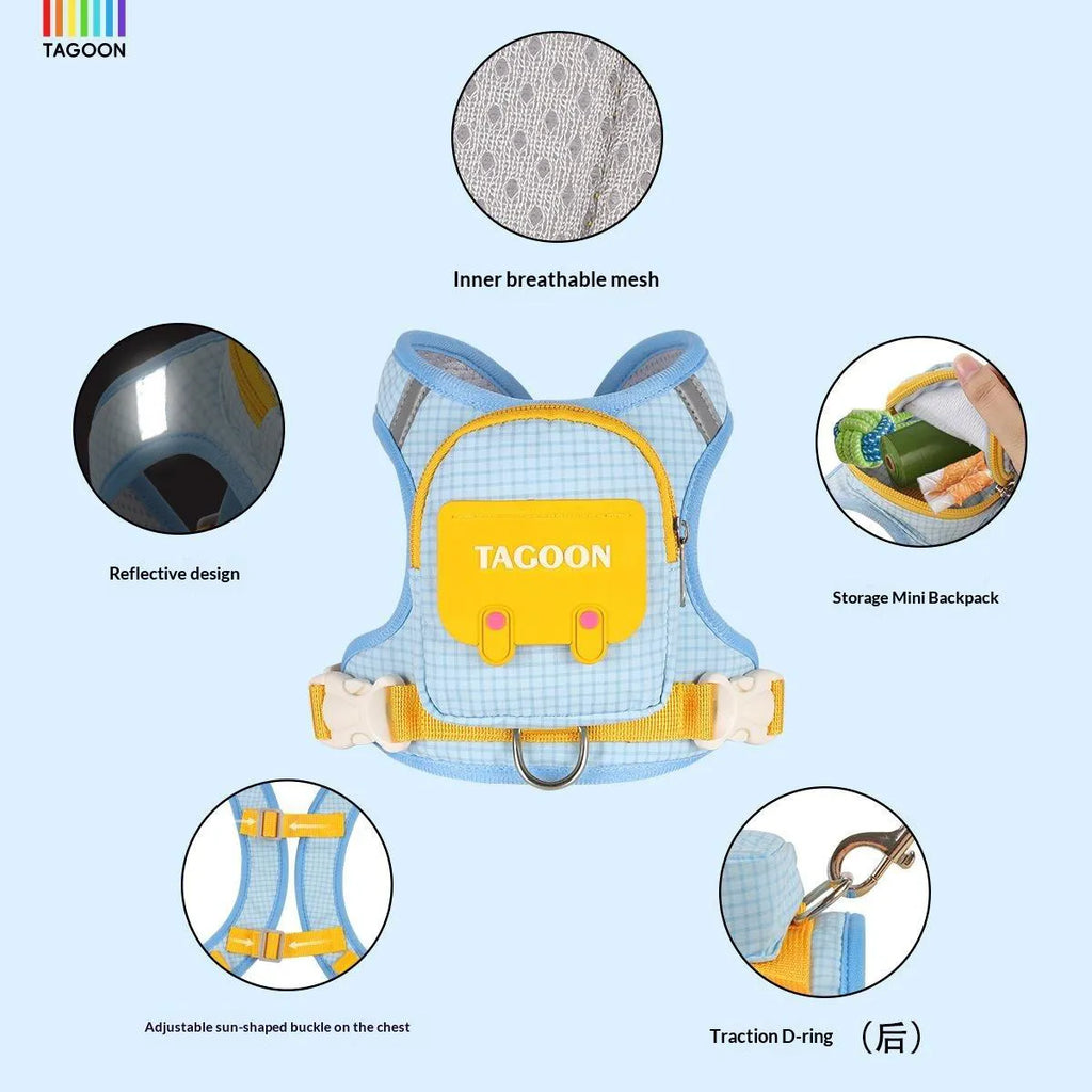 Cute Pet Self Backpack Harness Breathable Mesh Adjustable Walking Vest With Storage Bag Leash Attachment For Small Dogs Puppies Outdoor Travel Walking