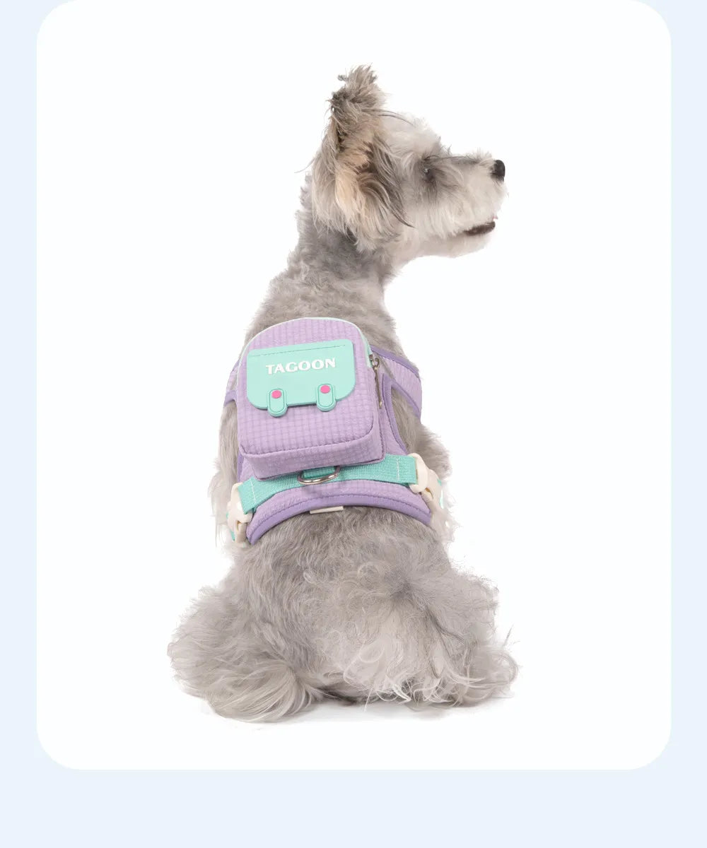 Cute Pet Self Backpack Harness Breathable Mesh Adjustable Walking Vest With Storage Bag Leash Attachment For Small Dogs Puppies Outdoor Travel Walking