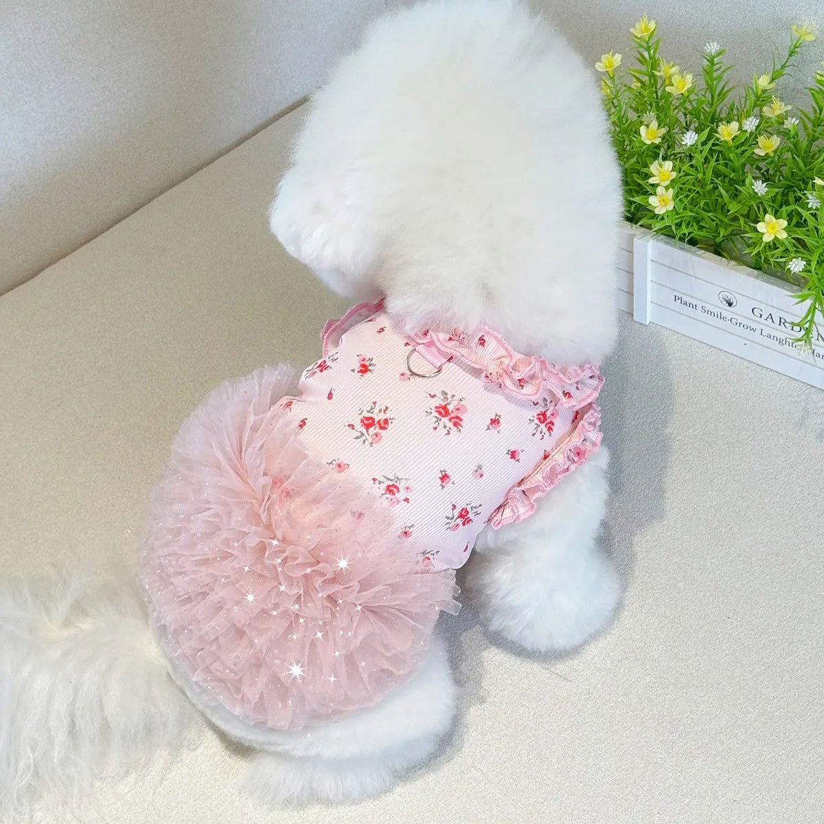 Floral Ruffle Tulle Dog Dress, Soft Breathable Cute Puppy Princess Tutu Outfit, Lightweight Pet Party Wedding Photo Clothes for Small Dogs Bichon Pomeranian Yorkie | | Furwander.