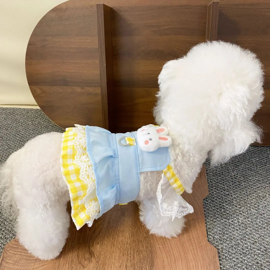 Cute Bunny Lace Pet Harness Dress, Adjustable Dog Walking Vest Skirt with D-Ring for Small Dogs Cats