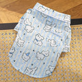 Cotton Striped Cartoon Bear Dog Home Shirt, Breathable Summer Pet Clothes with Built-in Walking Hook, Button Puppy Apparel XS-XXL Two Colors