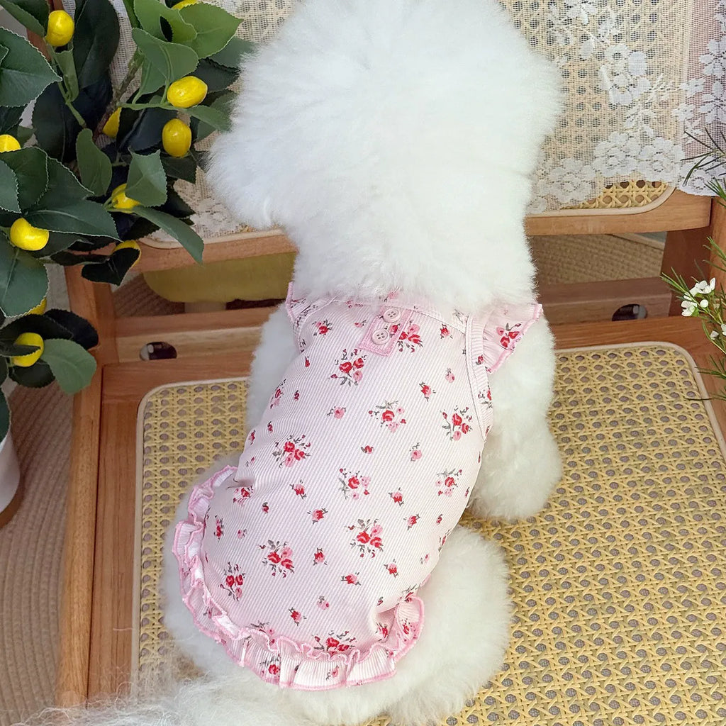 Floral Ruffle Tulle Dog Dress, Soft Breathable Cute Puppy Princess Tutu Outfit, Lightweight Pet Party Wedding Photo Clothes for Small Dogs Bichon Pomeranian Yorkie