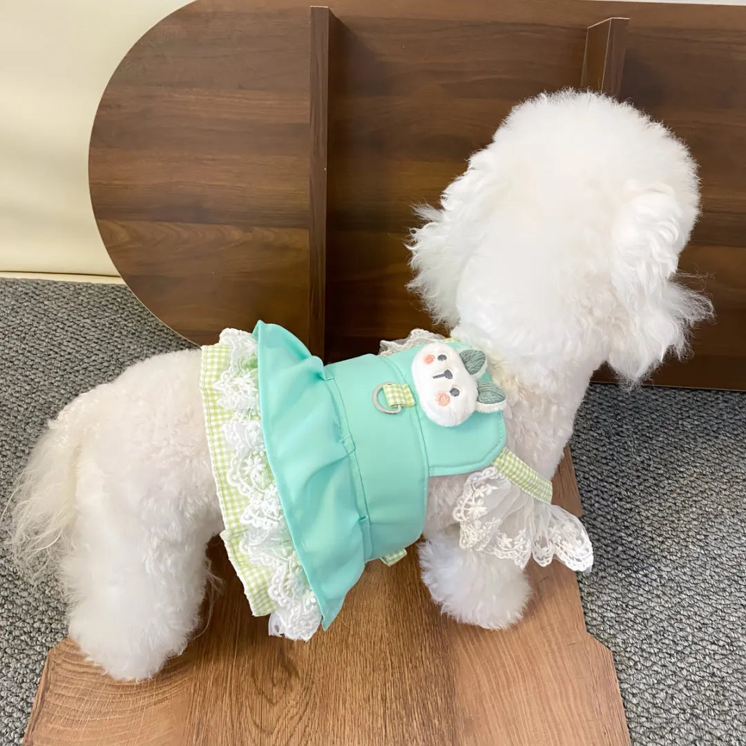 Cute Bunny Lace Pet Harness Dress, Adjustable Dog Walking Vest Skirt with D-Ring for Small Dogs Cats