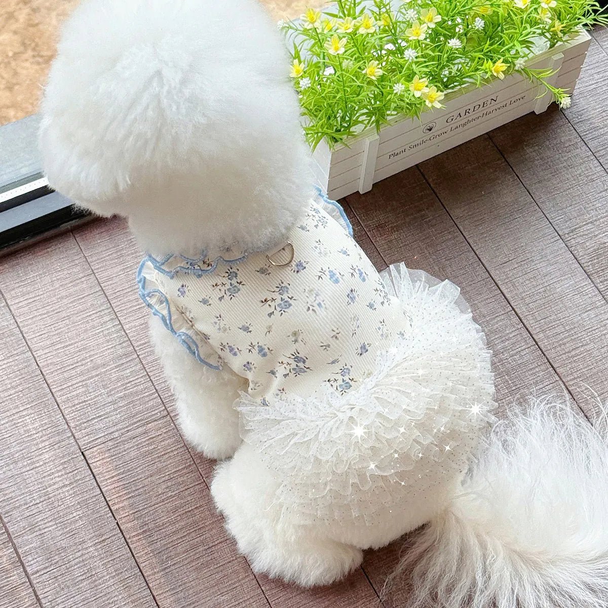 Floral Ruffle Tulle Dog Dress, Soft Breathable Cute Puppy Princess Tutu Outfit, Lightweight Pet Party Wedding Photo Clothes for Small Dogs Bichon Pomeranian Yorkie | | Furwander.